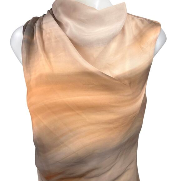 ASOS Beige Tie Dye  High Neck Chiffon Drape Sleeveless Mini Sheath Dress Size 6 - Picture 9 of 9